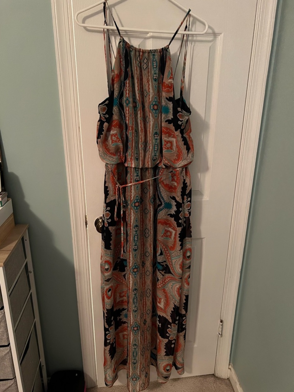 Printed Navy and Coral Sleeveless Maxi Dress